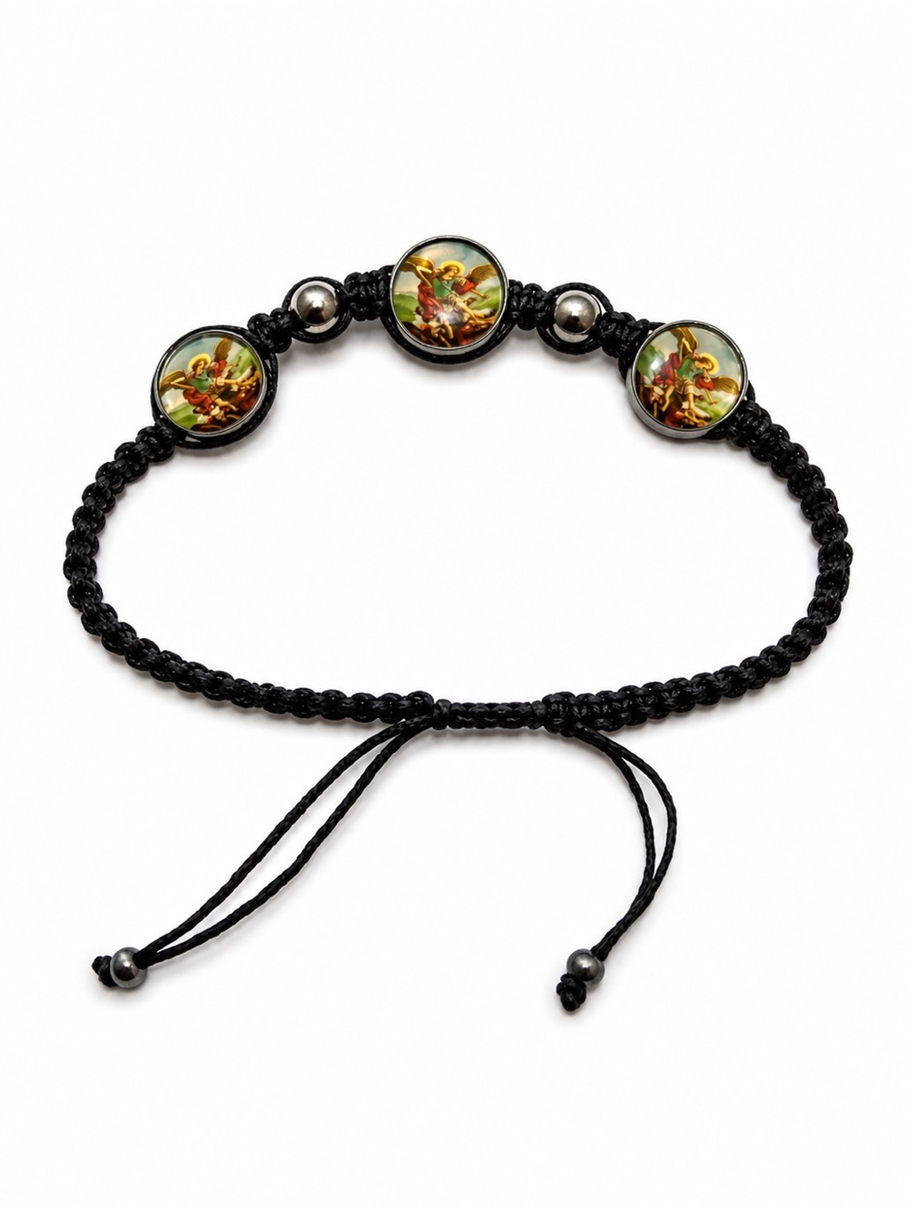 ✝️ Black Cord Bracelet with Multicolor Angel Medallions